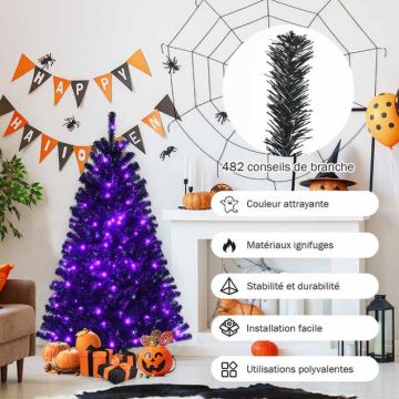 Artificial Christmas Tree, 180 Purple LED Lights, Black