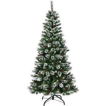 Artificial Christmas tree 2.1 m with snowy needles and red holly berries