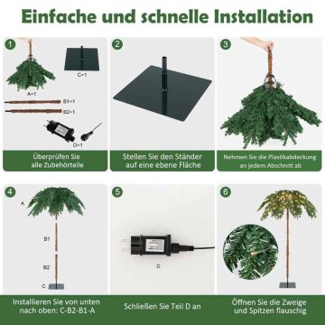 Palmiakujuline tehiskuusk, 250 LED-valgustit, Roheline, 135 × 180 cm