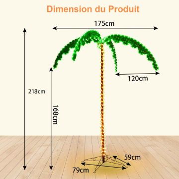 Artificial palm tree, with LED garlands, 175 × 120 × 218 cm