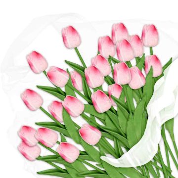 Искусственные цветы Relaxdays, 24 шт, зелёные/розовые