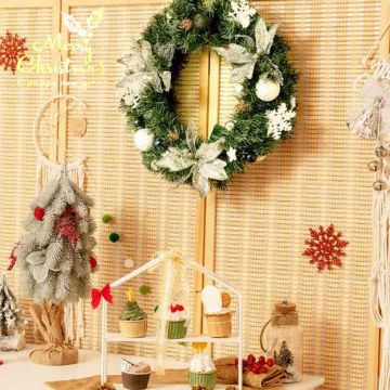 Artificial Christmas wreath, 30 LED lights, 120 branches, Green, Ø 50.8 × 10.16 cm