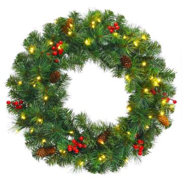 Artificial Christmas wreath, with LED lighting, Green