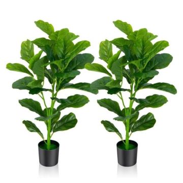 Artificial fig tree leaf plant set, 2 pcs, Green