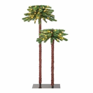 Artificial palm tree set, 2 palm trees, 100 LED lights, 55 × 107 cm and 60 × 152.5 cm