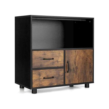 File cabinet, 2 drawers and open shelf, Brown/black, 80 × 80.5 × 40 cm