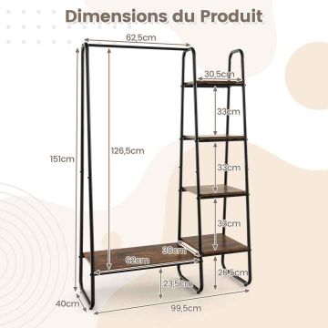Clothes rack, 4 shelves, 99 × 151 × 40 cm