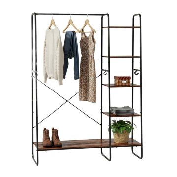 Riidenagi Relaxdays 10052105_1509, 6 liigutatavat konksu, pruun/must, 120 × 160 × 45 cm
