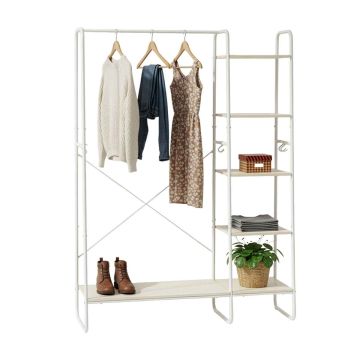 Riidenagi Relaxdays 10052105_1510, 6 liigutatavat konksu, valge/pruun, 120 × 160 × 45 cm