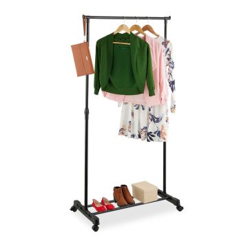 Ratastega riidenagi Relaxdays, 4 rattaga, Must, 75,5 × 161 × 42,5 cm