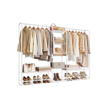 SONGMICS LGR463W01 Clothes Rack, 2 Shelves, White, 29 × 183 × 158.4 cm