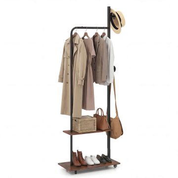 Clothes rack with shelves, 2 shelves, 2 castors, Black/brown, 60 × 175 × 30 cm