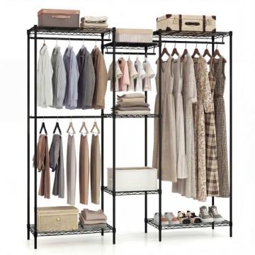 Clothes rack with shelves, 7 shelves, 4 rods, 188 × 198 × 46 cm