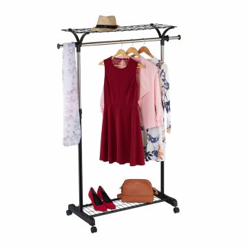 Riiulitega riidestange Relaxdays 10051366.0, 2 riiulit, 90–135 × 110–170 × 43 cm