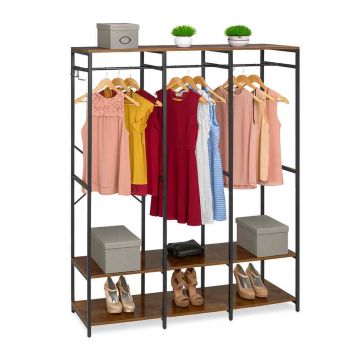 Riiulitega riidenagi Relaxdays, XL, 3 riiulit, Must/pruun, 141 × 180 × 40 cm