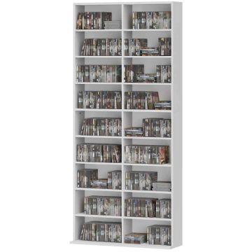 DVD-riiul, 18 sektsiooni, 14 riiulit, Valge, 78,5 × 175 × 24 cm