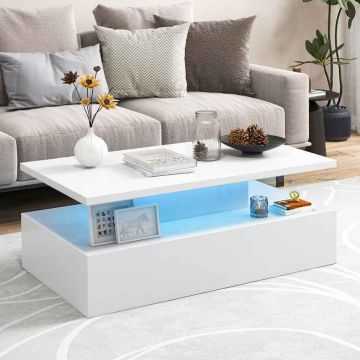 Two-tier LED coffee table, 2 tiers, White/black, 110 × 40 × 60 cm