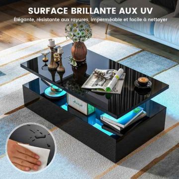 Two-tier LED coffee table, 2 tiers, Black, 110 × 40 × 60 cm