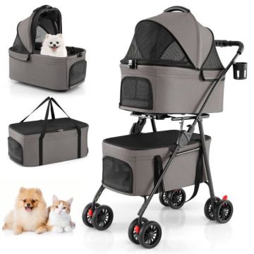 Double pet stroller, 3 in 1, 2 compartments, 83 × 46 × 115 cm