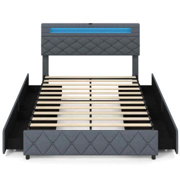 Double bed, 4 drawers, Grey, 207.5 × 101–114.5 × 146 cm