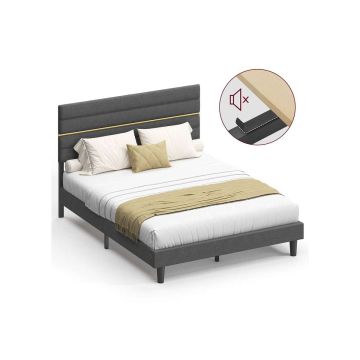 VASAGLE double bed frame, for 140 × 190 cm mattress, Grey, 202 × 146 × 110/116.5 cm