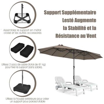 Double-sided patio umbrella 460x270 cm, with manual mechanism, gray