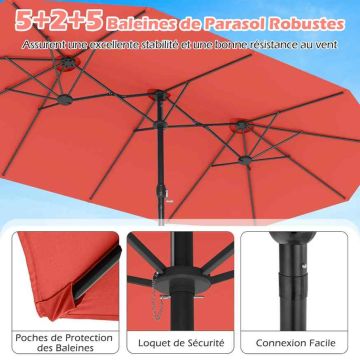 Double-sided patio umbrella, Orange, 470 × 285 × 261 cm