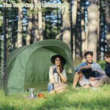 Double-layer tourist tent, with raised bed and mattress, Green, 200 × 87 × 154 cm