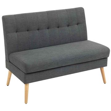 Dvivietė sofa, 118 cm, tamsiai pilka, lino imitacija, mažoms erdvėms