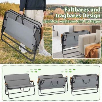 Double folding tourist chair, 2-seater, Gray, 111 × 71 × 57 cm