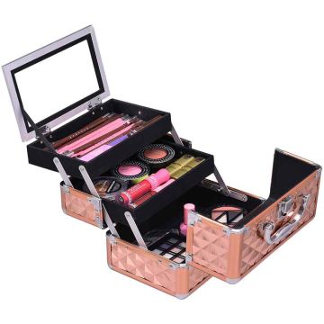 Косметический кейс 23x15x18см, золотой/серебристый