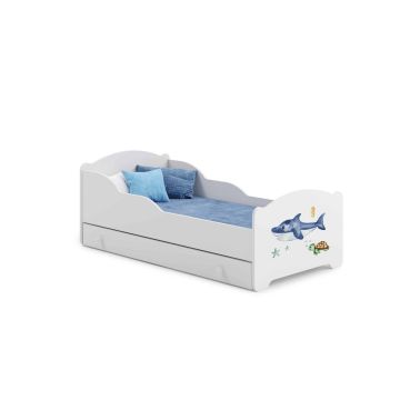 Детская кровать Michas с выдвижным ящиком и матрасом, 144 см x 75 см x 63 см, Shark.