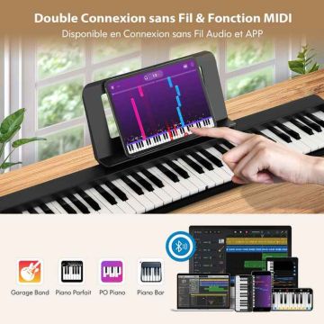 Electric keyboard, Foldable, 61 keys, Black, 90 × 13 × 5.5 cm