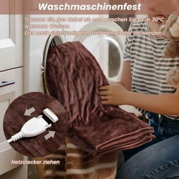 Electric heated blanket, 4 heating levels, Brown, 150 × 200 cm