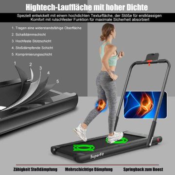 Electric treadmill, 12 km/h, Black, 124.5 × 106.5 × 65 cm