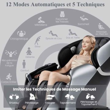 Electric massage chair with SL rail system, zero gravity, 12 modes, black