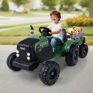 Electric children's tractor, 24 V, with removable trailer, Green, 152.4 × 66 × 58.4 cm