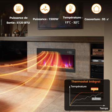 Electric fireplace heater, Black, 49 × 45 × 12 cm