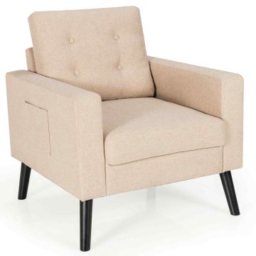 Ergonomic accent chair with linen fabric upholstery, dark blue, 75x81x86 cm, 16.5 kg