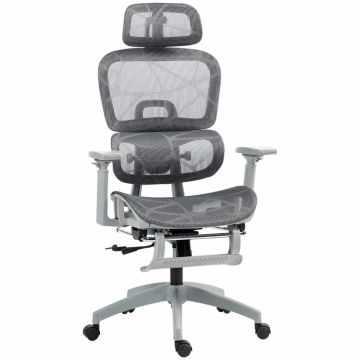 Ergonomiška biuro kėdė su pakoja, pilka, reguliuojama, tinklinis audinys