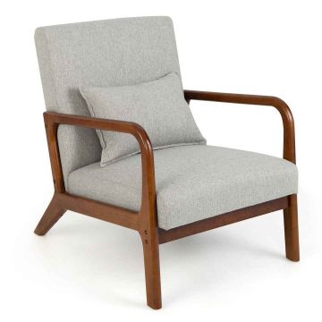 Ergonomic chair with rubberwood armrests and lumbar cushion, gray