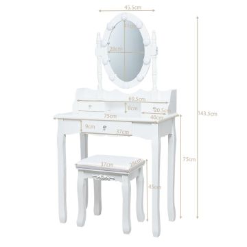 Туалетный столик с табуретом 75x40x143,5см, белого цвета