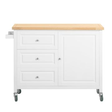 Кухонный остров на колесах 120x45x92см., белого/светло-коричневого цвета
