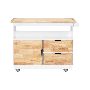 Кухонный остров на колесах 119x55x90см., белого/светло-коричневого цвета