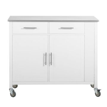 Кухонный остров на колесах 107x46x94см., белого/серебристого цвета
