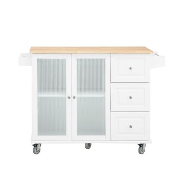 Кухонный шкаф на колесиках 128x46x92см., белого/светло-коричневого цвета