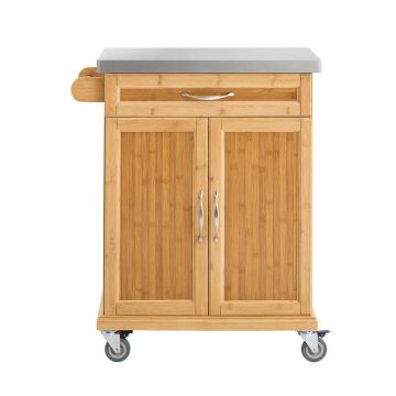 Кухонный шкаф на колесах 74x46x92см., светло-коричневого/серебристого цвета