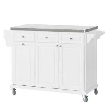 Кухонный остров на колесах 107x48,5x95см., белого/серебристого цвета