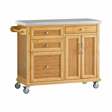 Кухонный остров на колесах 107x46x92см., светло-коричневого/серебристого цвета