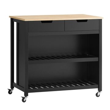 Кухонный шкаф на колесах 98x58x94см., черного/светло-коричневого цвета